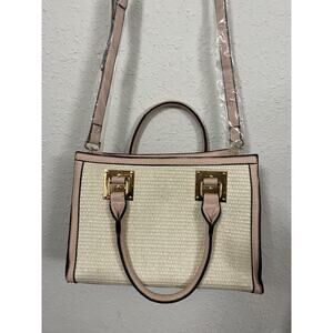 VINTAGE Y2K Isabelle Leather Vegan Crossbody Handbag Purse Woven Pink 12"x9"